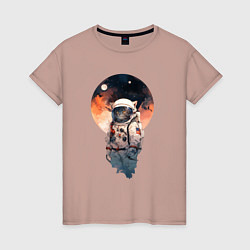 Женская футболка Кот в скафандре на фоне планеты