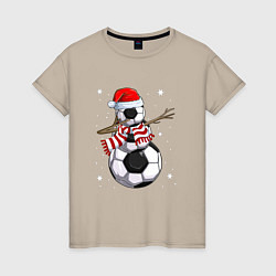 Футболка хлопковая женская Soccer snowman, цвет: миндальный