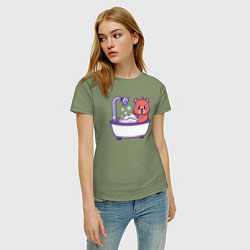 Футболка хлопковая женская Мишка в ванне, цвет: авокадо — фото 2