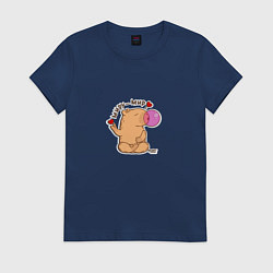 Футболка хлопковая женская Капибара: миру мир, цвет: тёмно-синий