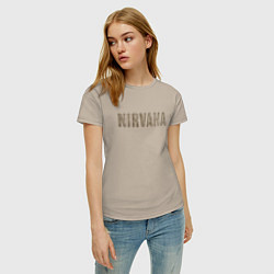 Футболка хлопковая женская Nirvana grunge text, цвет: миндальный — фото 2