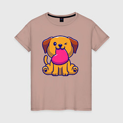 Футболка хлопковая женская Собачка с сердечком, цвет: пыльно-розовый