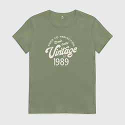 Футболка хлопковая женская 1989 год - выдержанный до совершенства, цвет: авокадо