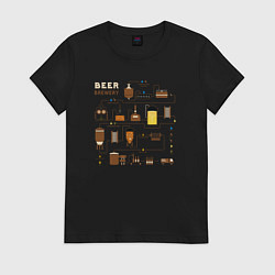 Футболка хлопковая женская Схема пивоварения процесс, цвет: черный