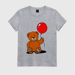 Футболка хлопковая женская Плюшевый медведь с воздушным шариком, цвет: меланж