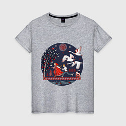 Женская футболка Сказка Гуси - лебеди в стиле мезенской росписи