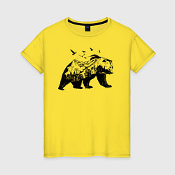 Женская футболка Силуэт тайги в медведе