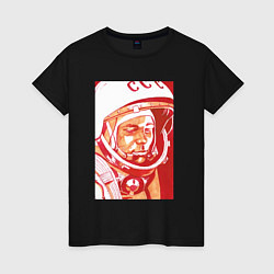 Футболка хлопковая женская Gagarin in red, цвет: черный