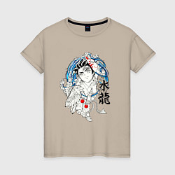 Женская футболка Танджиро Камадо и иероглифы