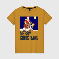 Футболка хлопковая женская Merry Christmas Simpsons, цвет: горчичный