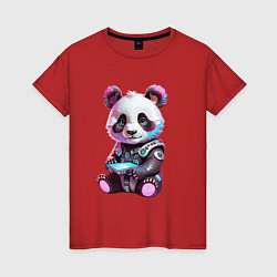 Футболка хлопковая женская Funny panda - cyberpunk, цвет: красный