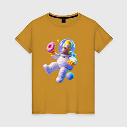 Футболка хлопковая женская Гомер Симпсон в открытом космосе, цвет: горчичный