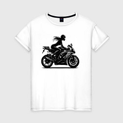 Женская футболка Силуэт девушки на мотоцикле