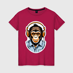 Женская футболка Портрет обезьяны в наушниках