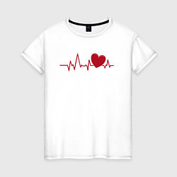 Футболка хлопковая женская Сердце и электрокардиограмма: символ здоровья и лю, цвет: белый
