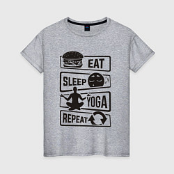 Футболка хлопковая женская Eat sleep yoga repeat, цвет: меланж