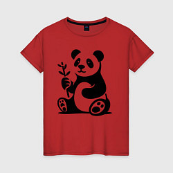 Женская футболка Сидящая панда с бамбуком в лапе