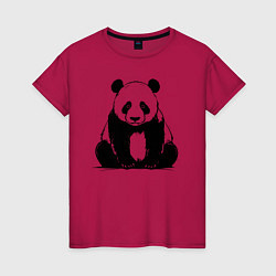 Футболка хлопковая женская Грустная панда сидит, цвет: маджента