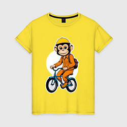 Футболка хлопковая женская Обезьяна на велосипеде, цвет: желтый