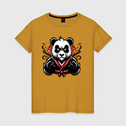 Футболка хлопковая женская Панда в кимоно, цвет: горчичный
