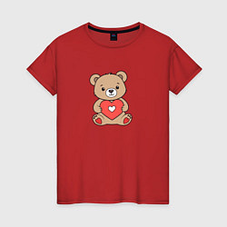 Футболка хлопковая женская Медвежонок с сердечком, цвет: красный