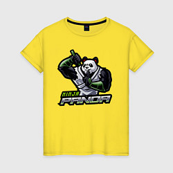 Футболка хлопковая женская Панда ниндзя, цвет: желтый