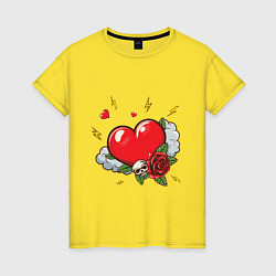 Женская футболка Сердце с розой и черепом