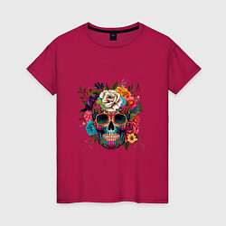 Женская футболка Череп в ярких цветах
