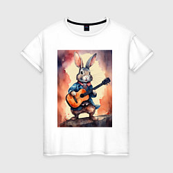 Женская футболка Милый романтичный кролик c гитарой