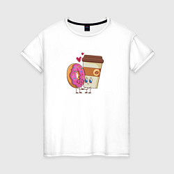 Женская футболка Любовь кофе и пончик