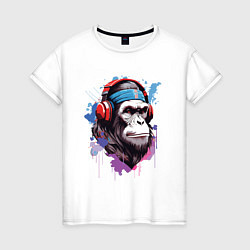 Женская футболка Шимпанзе в наушниках