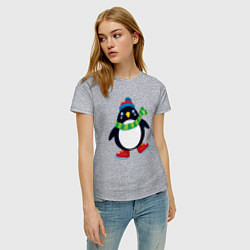 Футболка хлопковая женская Пингвин на коньках, цвет: меланж — фото 2