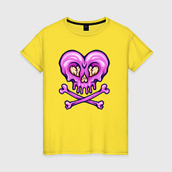 Футболка хлопковая женская Розовое сердце и кости, цвет: желтый