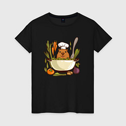 Женская футболка Капибара готовит обед