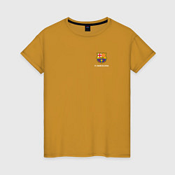 Футболка хлопковая женская Футбольный клуб Барселона - с эмблемой, цвет: горчичный
