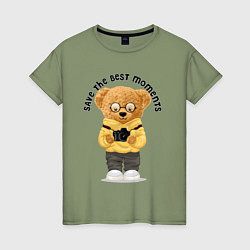 Женская футболка Плюшевый медвежонок с фотоаппаратом