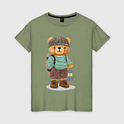 Женская футболка Плюшевый медведь в походе
