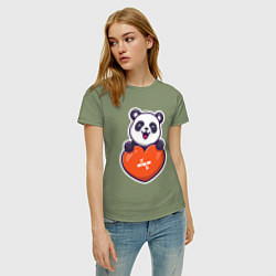 Футболка хлопковая женская Сердечная панда, цвет: авокадо — фото 2