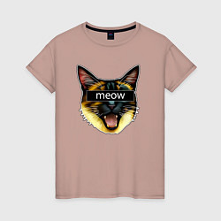 Женская футболка Кот meow стикер