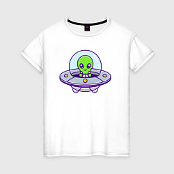 Футболка хлопковая женская Green alien, цвет: белый