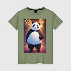 Женская футболка Панда в свитере под салютом - ai art