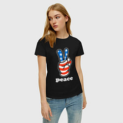 Футболка хлопковая женская USA peace, цвет: черный — фото 2