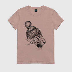 Женская футболка Леопард в шапке