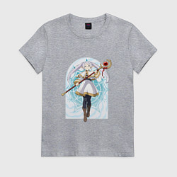 Футболка хлопковая женская Фрирен с посохом, цвет: меланж