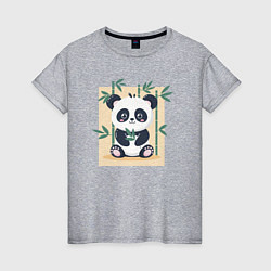 Футболка хлопковая женская Панда кушает бамбук, цвет: меланж