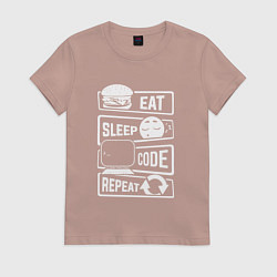 Женская футболка Eat sleep code repeat арт