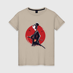 Футболка хлопковая женская Девушка самурай в маске, цвет: миндальный