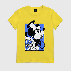 Футболка хлопковая женская Микки за штурвалом, цвет: желтый