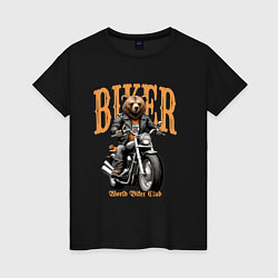 Женская футболка Байкер медведь на мотоцикле