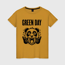 Футболка хлопковая женская Green Day - rock panda, цвет: горчичный